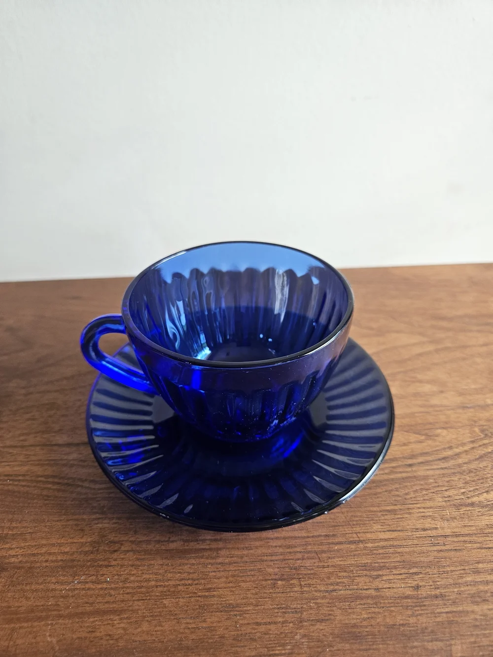 Brazil Cobalt Blue Glass Teacup and‎ Saucer